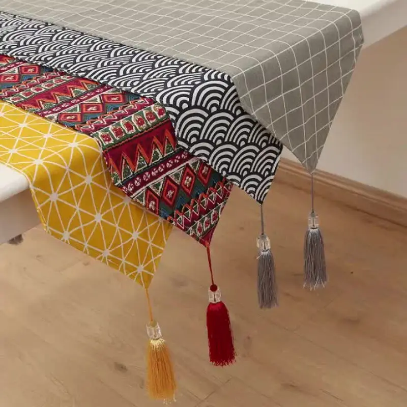 

Table Runner Tablecloth Geometric Boho Burlap Dining Table Decoration Cloth Wedding Birthday Party Decor Restaurant Home Hotel