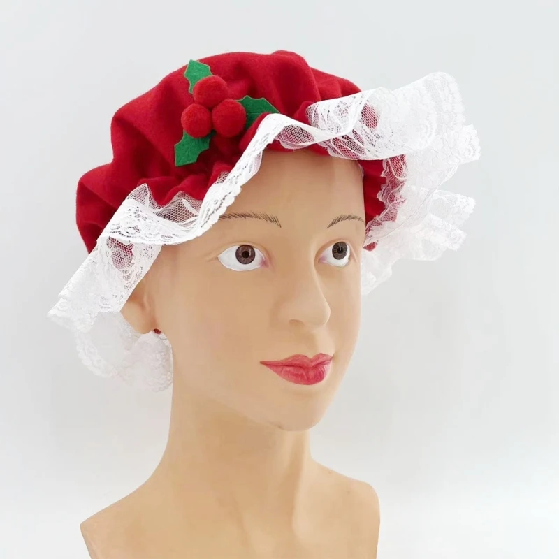 

Soft Christmas Mrs Santa Hat with Lace for Holiday Parties Giving Kindness