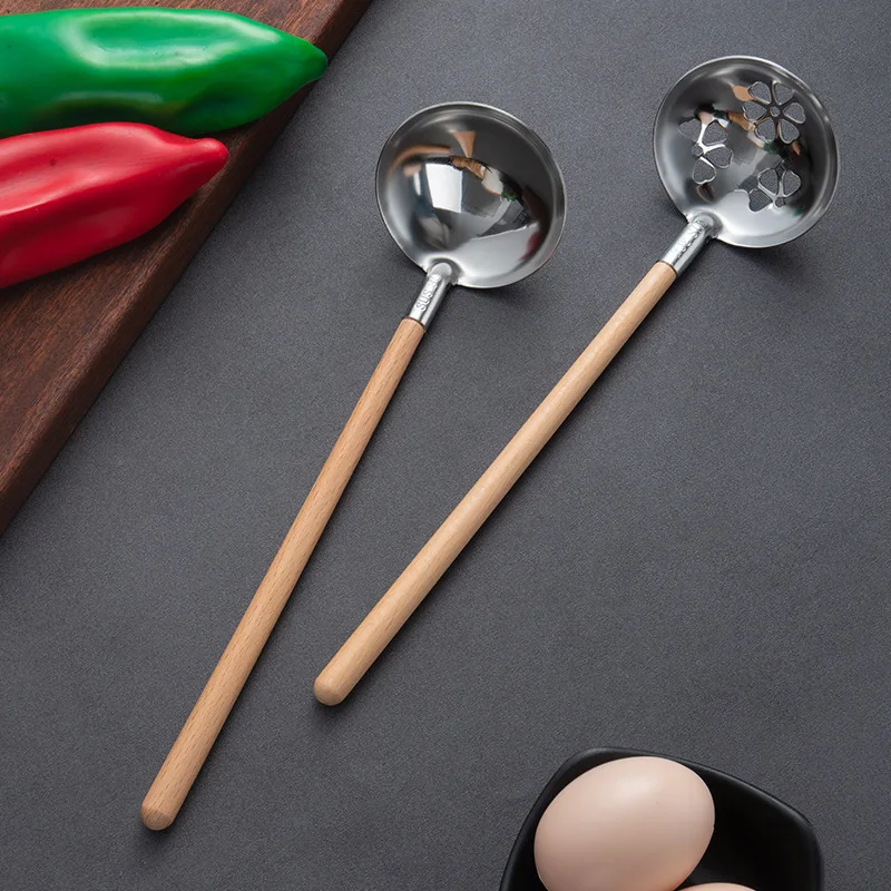 

Japanese Style Wooden Soup Spoon Long Handle Hot Pot Spoons Kitchen Strainer Scoop Cooking Colander Ladle Tableware Colander