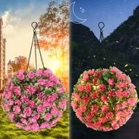 solar hanging light flower grass ball chandelier outdoor garden yard decoration lamp garland flower ball hanging solar light