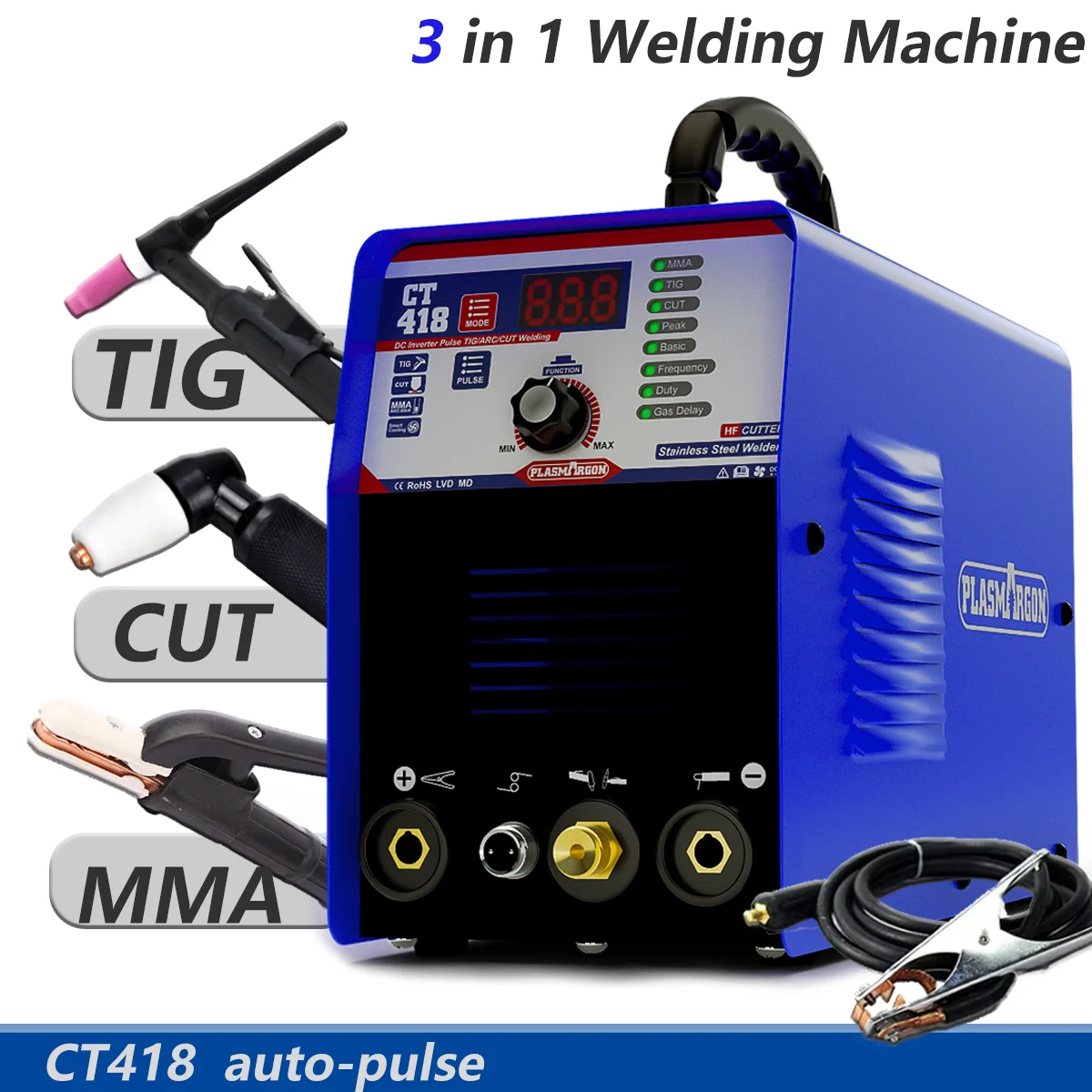 

Plasmargon 4 in1 Welding Machine CT418 TIG CUT MMA PULSE DC Inverter Welder 220V IGBT I Tig Welding Plasma Cutter for Metal