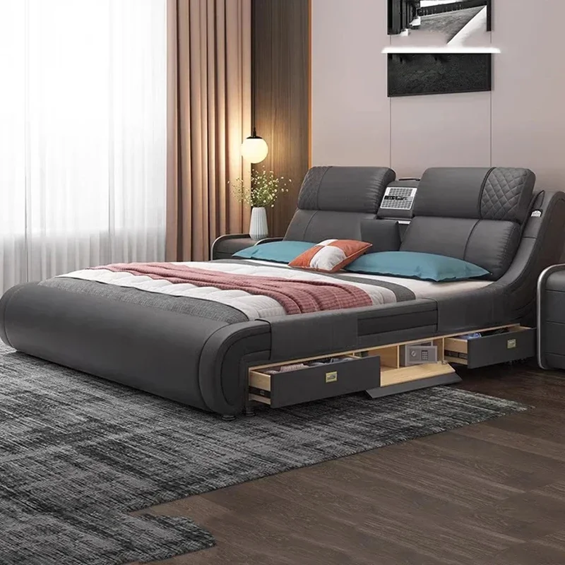 Современная простая Массажная Водонепроницаемая двухспальная кровать умная