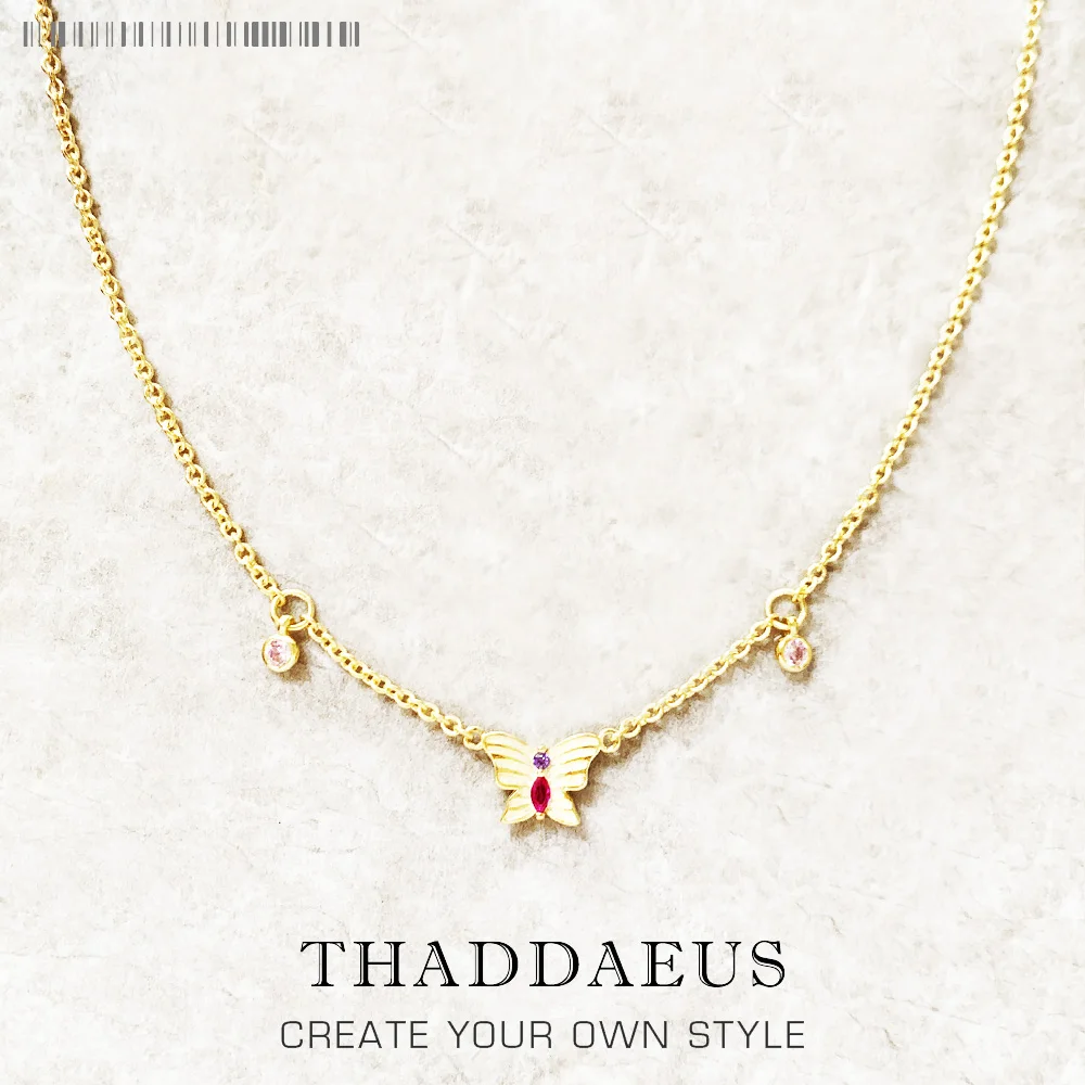 

Золотое ожерелье с бабочкой, цепочка из звеньев, ювелирные изделия, европейский стиль 925, серебро 2022 пробы, Новый Винтажный подарок для женщи...