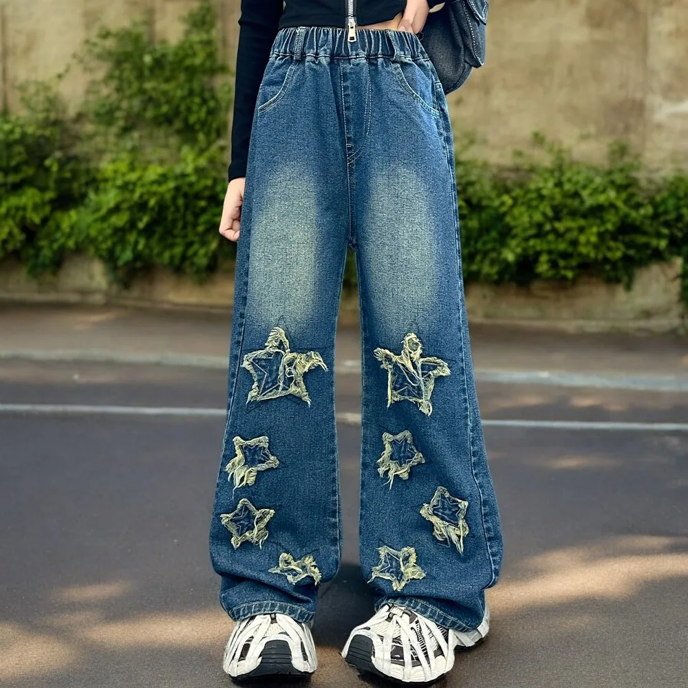 Повседневные джинсы для маленьких детей девочек брюки-карго мешковатые брюки