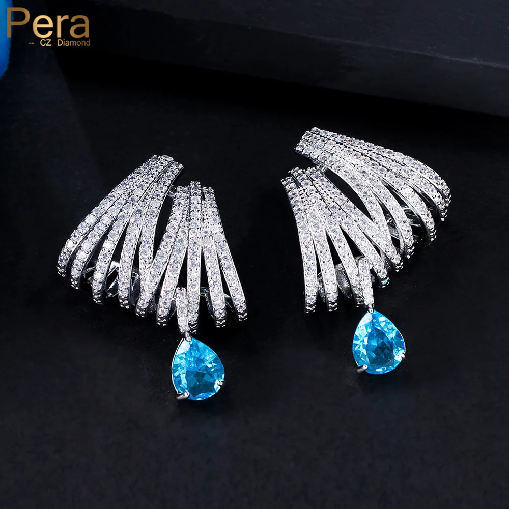 

Pera Chunky White Big Geometry Cubic Zirconia Women Party Wedding Long Dangle Tear Drop Earrings Silver Color Dress Jewelry E934