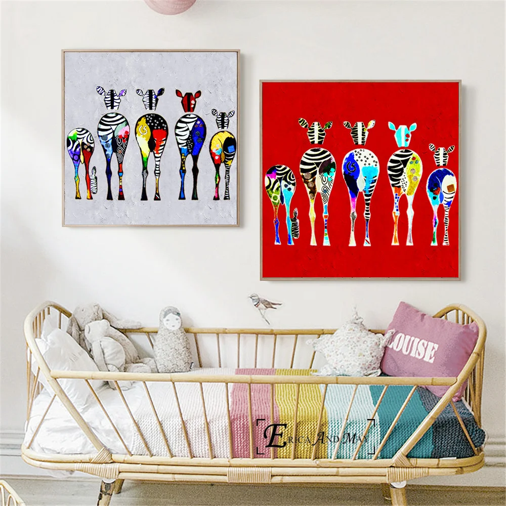 

Colorful Zebra Family Butt Funny Wall Art Canvas Painting Poster For Home Decor Posters And Prints Unframed Decorative Pictures