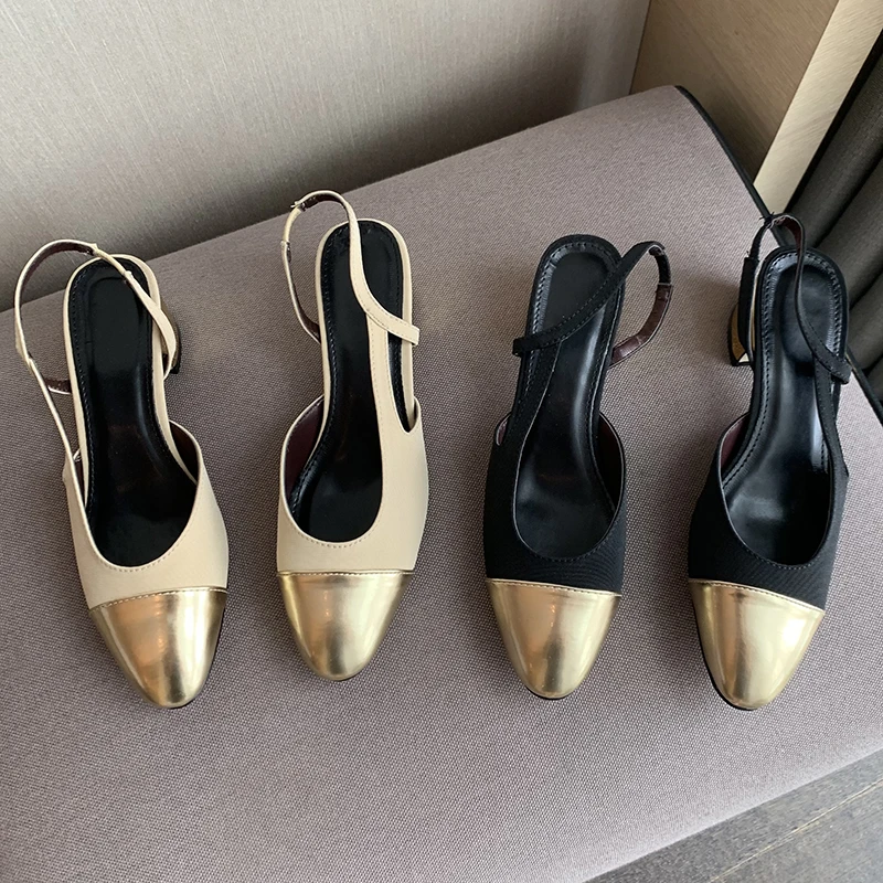 

Summer New 2022 Fashion Women Med Heels Sandals Slingback Female Casual Outdoor Slides Mules Elegant Party Ladies Pumps Shoes