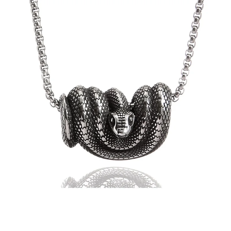 

sheishow Vintage 3D Realistic Python Unique Pendants Hip Hop Style Necklaces For Men Trendy Punk Snake Shape Animal Neckchain