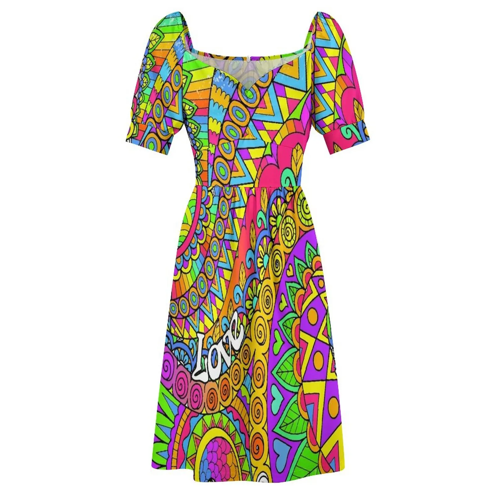 Психоделическое триповое красочное платье с короткими рукавами в стиле хиппи