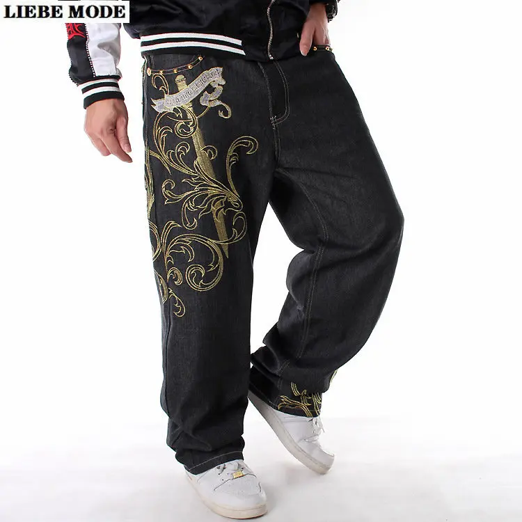 

Men's Loose Embroidered Hip Hop black Jeans Men Streetwear Oversized Wide Leg Denim Pants Y2k Hiphop Baggy Jean Homme Plus Size