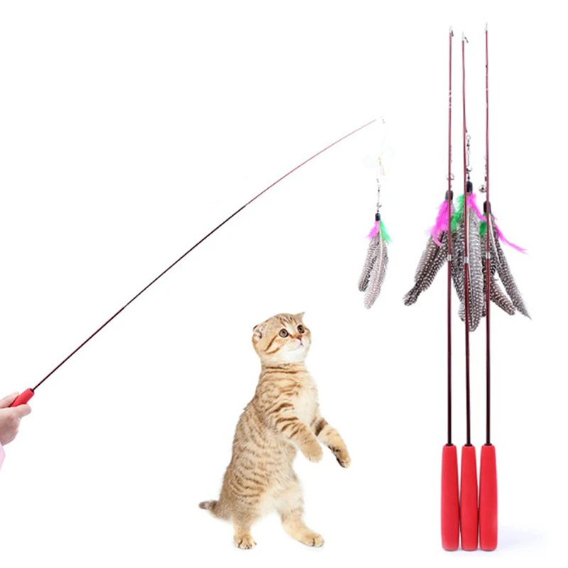 

Cat Teaser Wands Three-section Telescopic Fishing Pole Wand Kitten Funny Catcher Teaser Stick Rod Interactive Stick Teaser Toys