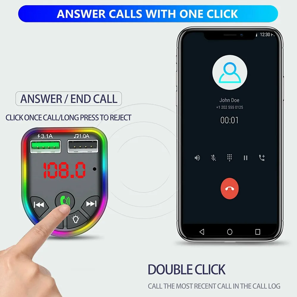 

Car Bluetooth 5.0 FM Transmitter Car MP3 Player Wireless Handsfree Audio Receiver USB Dual-Port Fast Charge TF U Disk Play