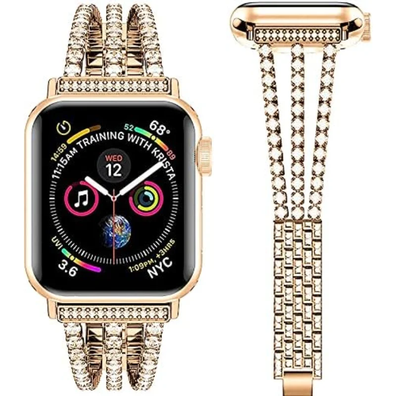 

Ремешок Женский со сверкающими бриллиантами для Apple Watch Band 41 мм 45 мм 40 мм 44 мм, iWatch Series 8 7 6 5 4 3 SE