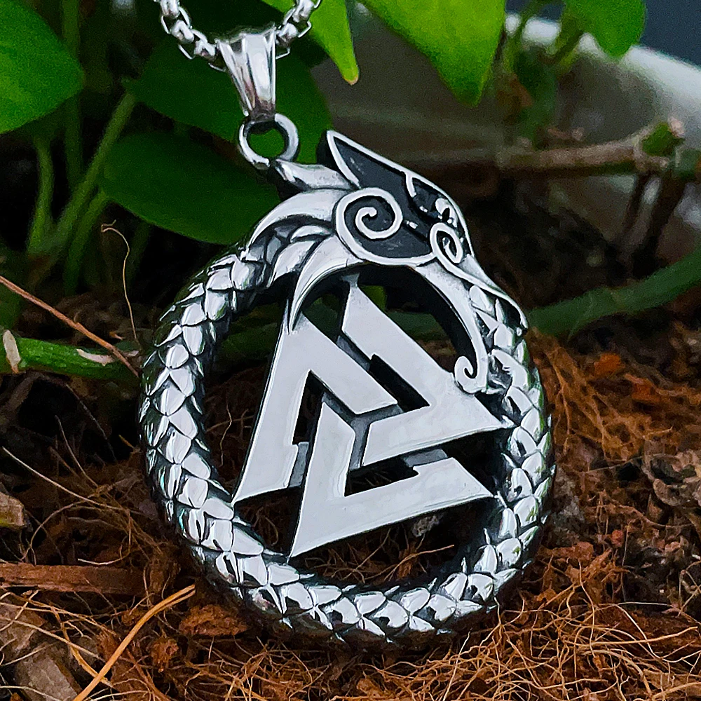 

Vintage Norse Odin Valknut Necklace For Men 316L Stainless Steel Viking Ouroboros Pendant Necklace Biker Amulet Fashion Jewelry