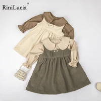 rinilucia 2022 spring new baby girl corduroy dress fashion kids sleeveless solid dress lapel long sleeve top children dresses