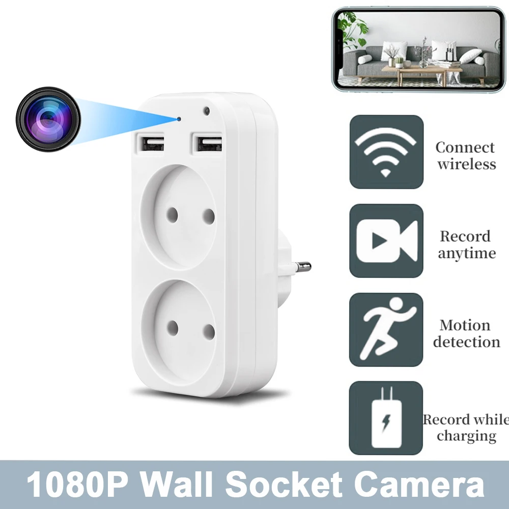 

Wall EU Plug Wireless IP Portable Household Remote Monitoring EU Standard Socket Wifi Camera Mini Camcorder With USB Interface