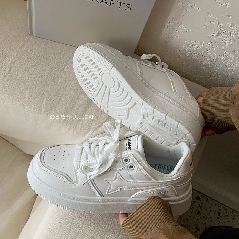 

Кроссовки женские на платформе, на шнуровке, Вулканизированная подошва, повседневная обувь, дизайнерские, белые, на весну-осень