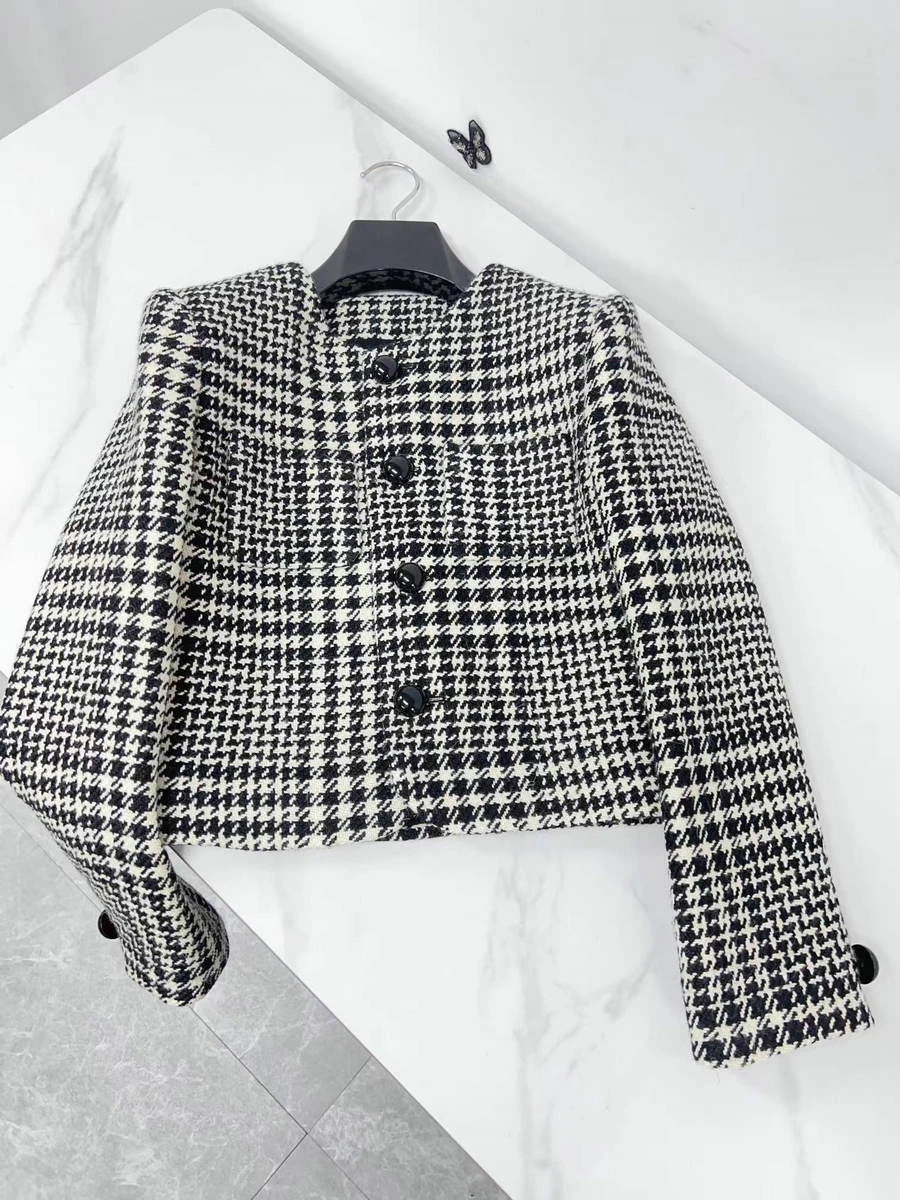 Женский шерстяной кардиган на осень и зиму короткий вязаный жакет с круглым