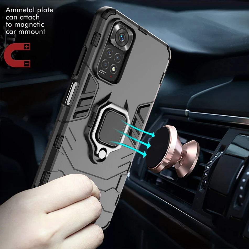 Противоударный чехол с магнитным кольцом для Xiaomi Redmi Note 11 pro plus 11s 10 4G 10s 9 9s 8 8t 7 6 5 4 4x
