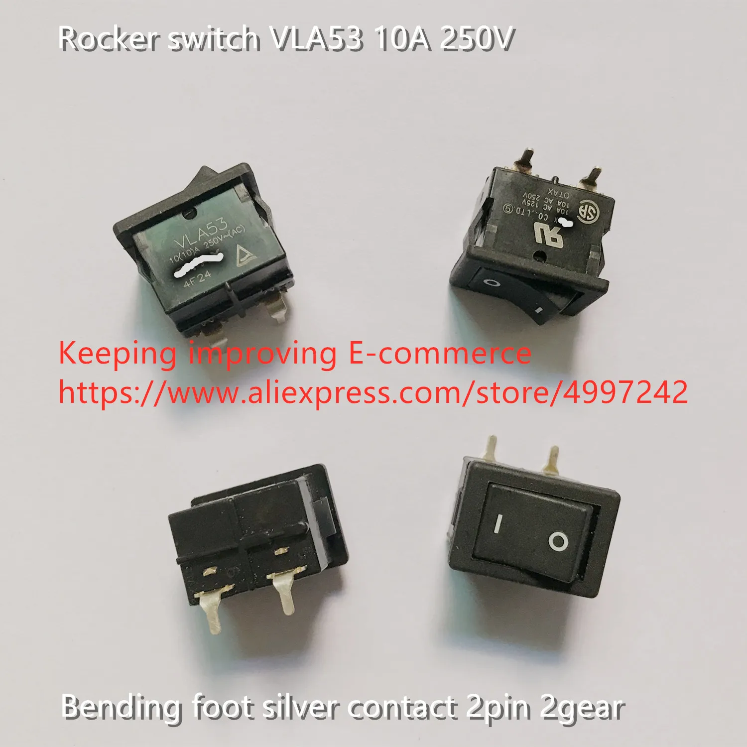 

Original new 100% rocker switch VLA53 10A 250V 2pin 2gear bending foot silver contact