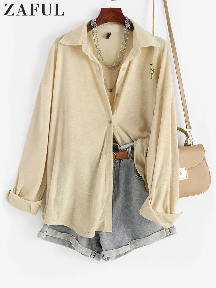 ZAFUL Jackets for Women Terry Cloth Button Front Shacket Coats Woman Winter 2022 Autumn Korea Women's Coat Traf Windbreak Zevity |