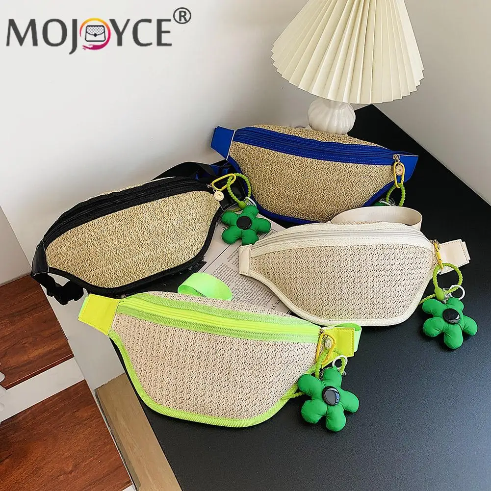 

Summer Straw Chest Bag Women Fashion Woven Beach Ladies Messenger Shoulder Bags for Women Storage Handmade Tote