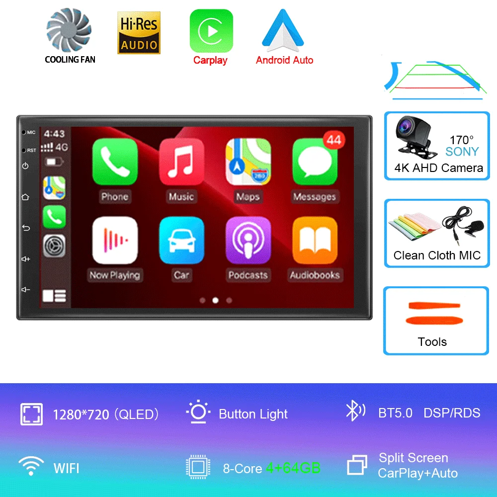 

Универсальный 7-дюймовый автомобильный радиоприемник GPS 2 din Android 14 Auto Carplay для мультимедийного плеер Volkswagen Nissan Hyundai Toyota
