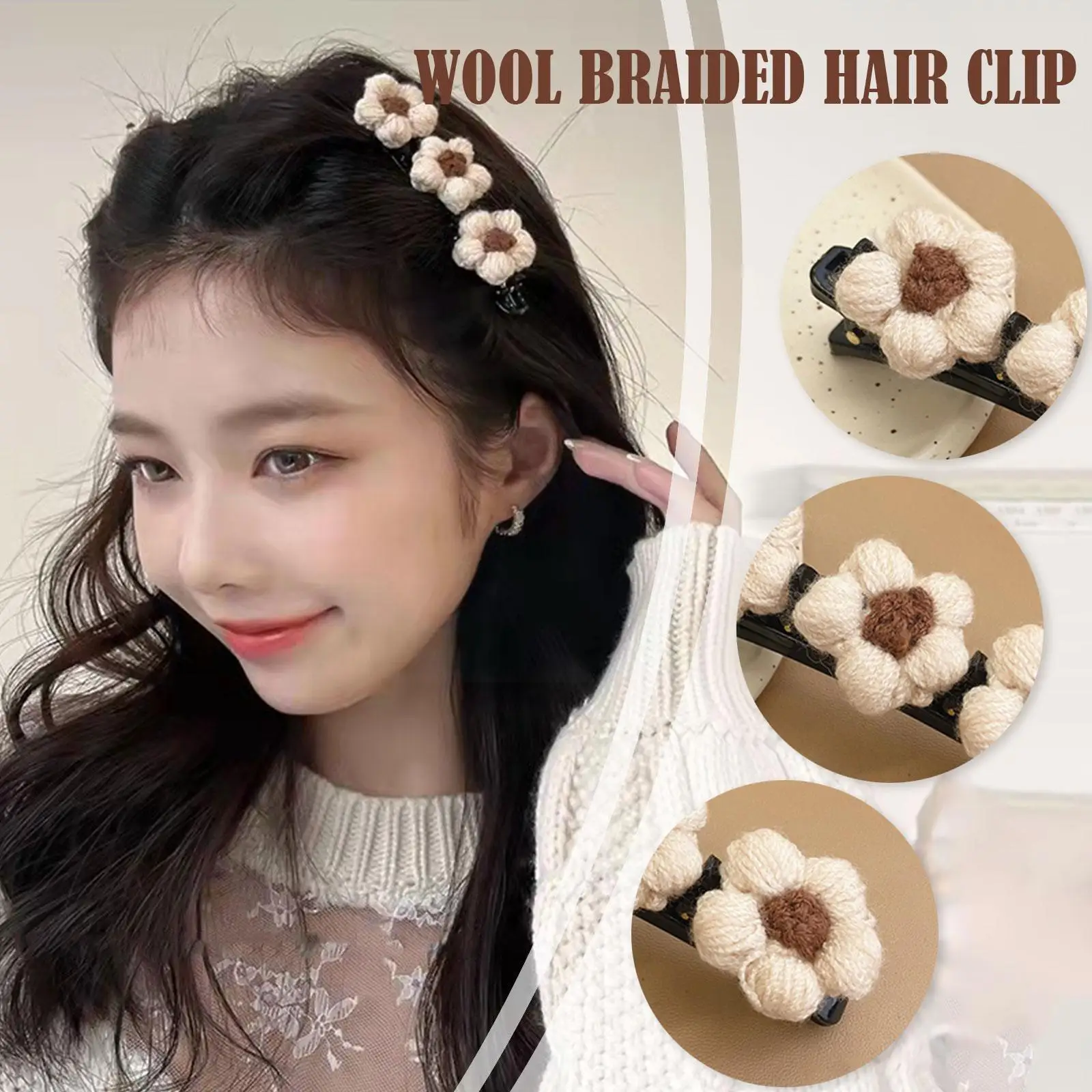 

Women Braided Hair Clip Barrettes Knit Flower Hair Clip Hairgrip Braided Fashion Flocked Bangs Hairpins For Women Girls E5r8