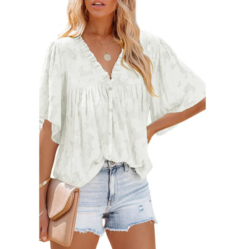 

Shirts for Women Summer Women Clothing Casual Woman Tshirts Lace Tops Solid Tees Fashion V-Neck Best Seller Vetement Femme New