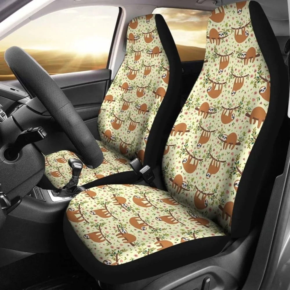 

Floral Sloth Car Seat Covers Pack of 2 Universal Front Seat Protective Cover