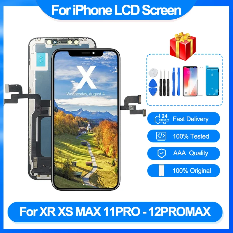 

Оригинальный OLED ЖК-дисплей для iPhone X XR XS Max 11 Pro, замена экрана Incell, 3D сенсорный дигитайзер в сборе, без битых пикселей