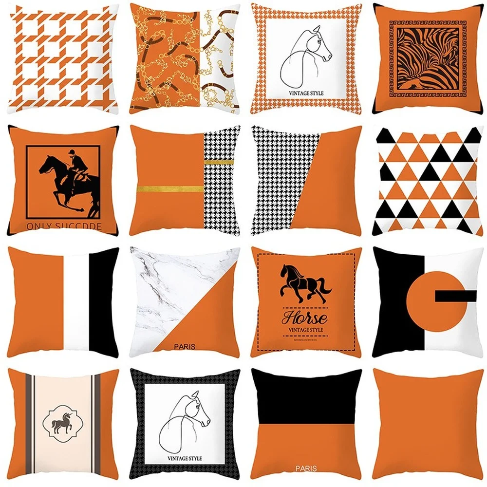 

45x45cm Nordic Orange Printed Horse Pillow Case Luxury Geometric Letter Pillow Case Pillowcase Cushion Covers Pillowcases Cover