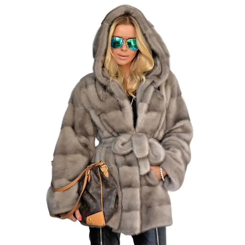 Full Pelt Mink Fur Coats For Women Winter Pure Nature Mink Fur Warm Luxury Overcoats Ladies Capped Cold Resistant Outer Clothing enlarge