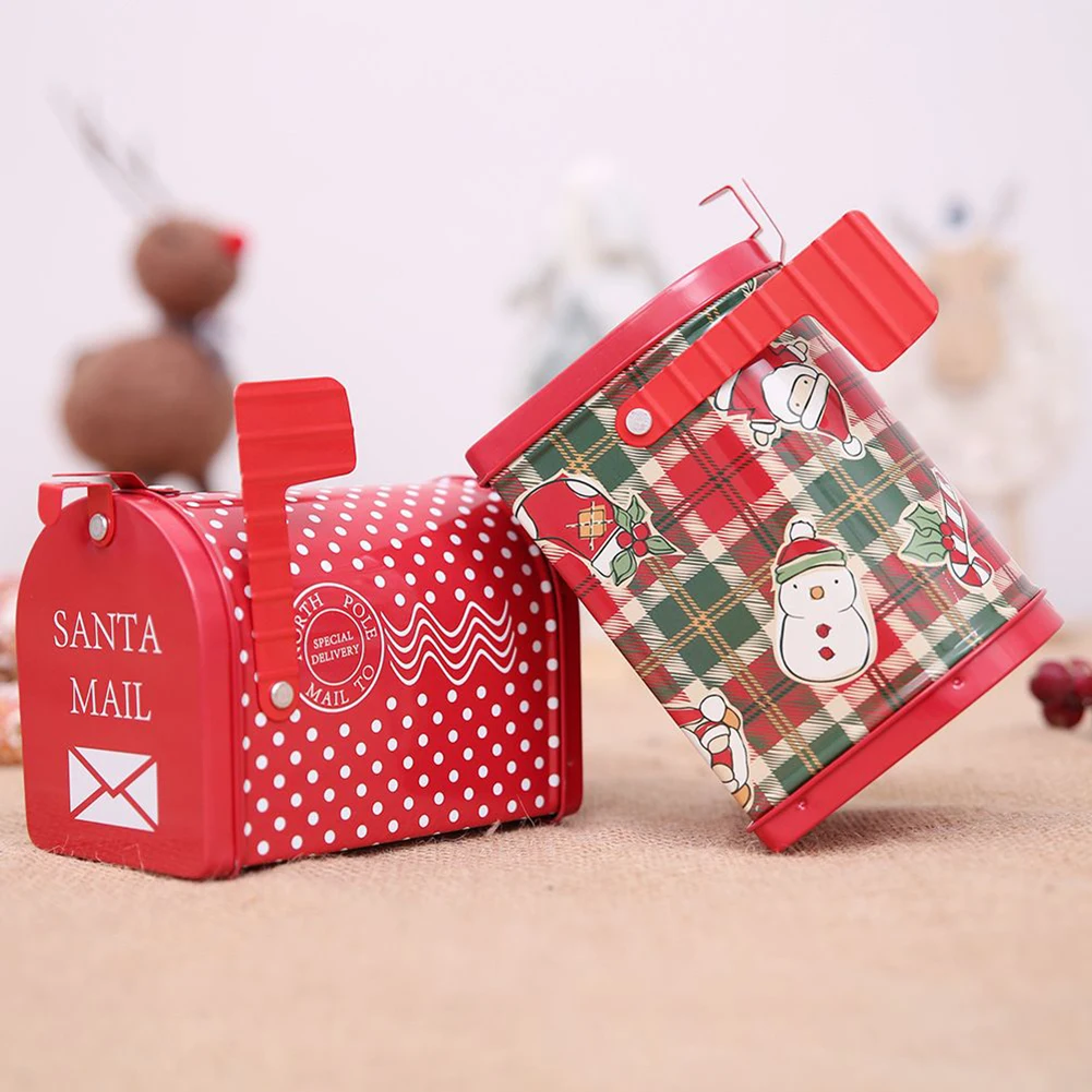 Christmas Gift Box Santa Claus Candy Box Tinplate Mailbox Christmas Decorations For Kids Gifts Xmas Ornaments Iron Storage Box