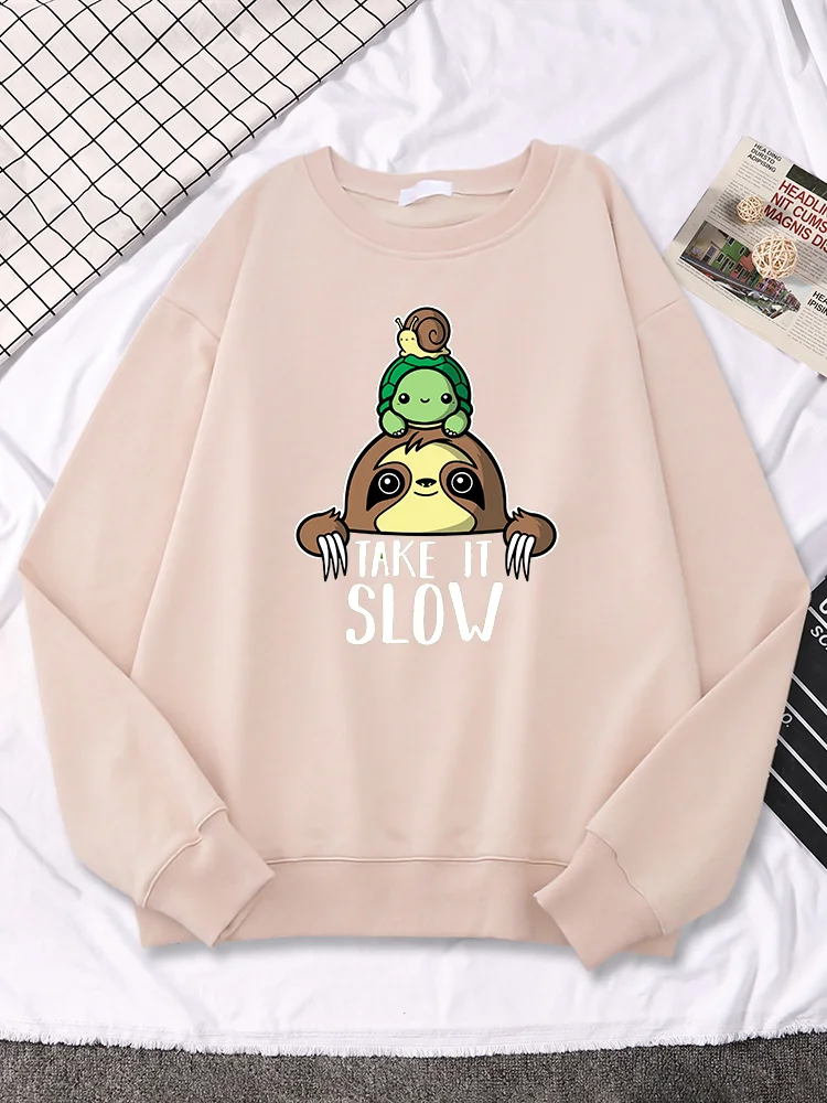 

Sloth Turtle Snail Take It Slow Kawaii Print Womans Hoodie Fashion Funny O-Neck Pullover Cute Cartoons Clothes Women Sweatshirt