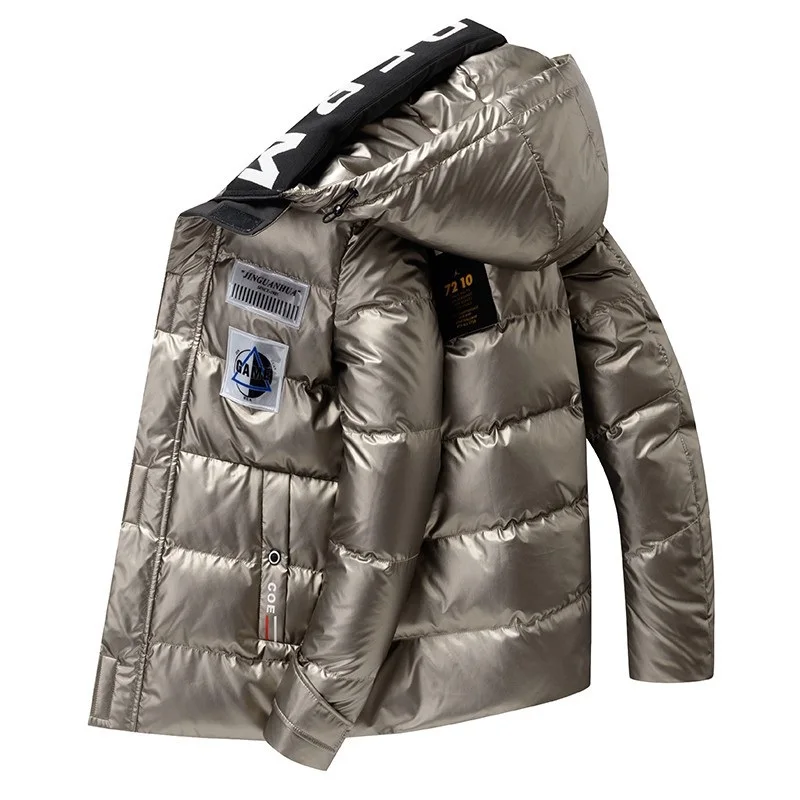 2022 New winter shiny leather thick warm winter jacket casual parka waterproof stand collar hooded street style jacket jacket