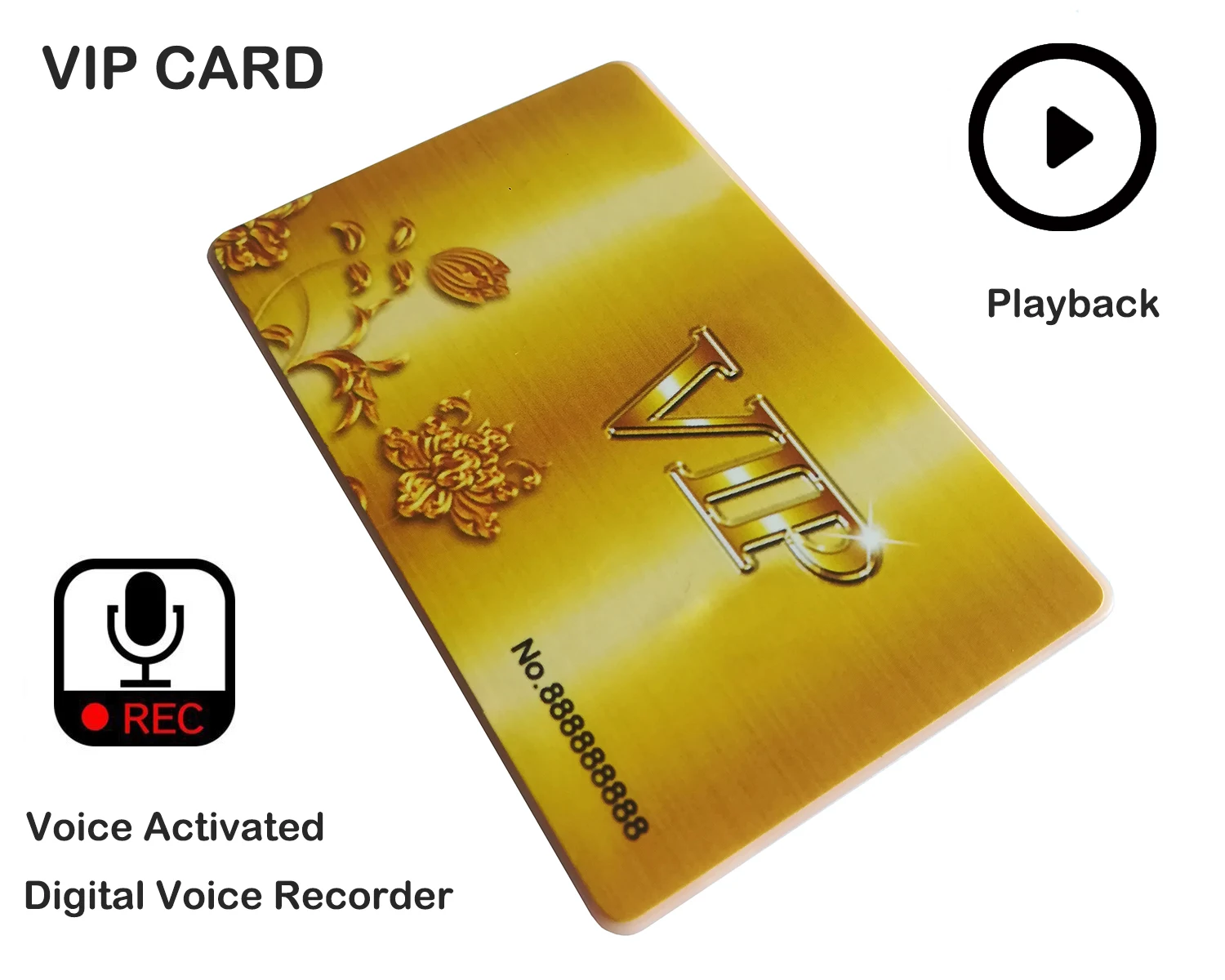 

Цифровой диктофон, аудиокарта VIP с голосовой активацией + MP3-плеер через USB-наушники (без карты памяти) 16 Гб
