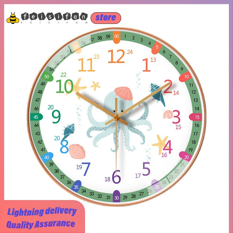 

New 12 Inch Simple Wall Clock Cute Round Plastic Children's Specialty Wall Clock Glass Mirror Modern Design Room Decoration