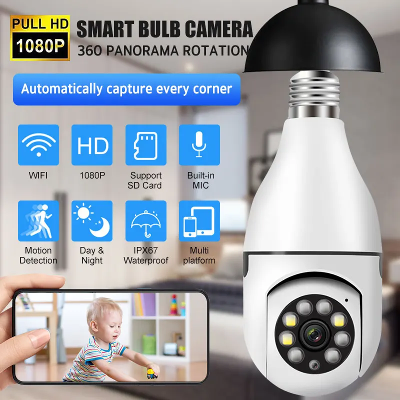 

WiFi Smart Bulb Surveillance Camera E27 1080P Color Night Vision Waterproof Cameras Motion Detection P2P Audio Security CCTV Cam