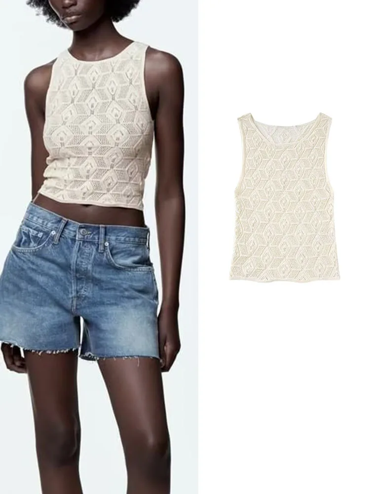 

Женский жаккардовый жилет без рукавов, с круглым вырезом