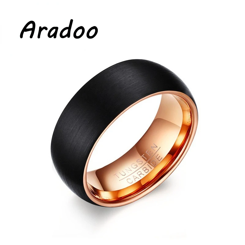 

ARADOO Fashion 8MM Tungsten Steel Black Rose Gold Sports Ring Men's Fashion Ring