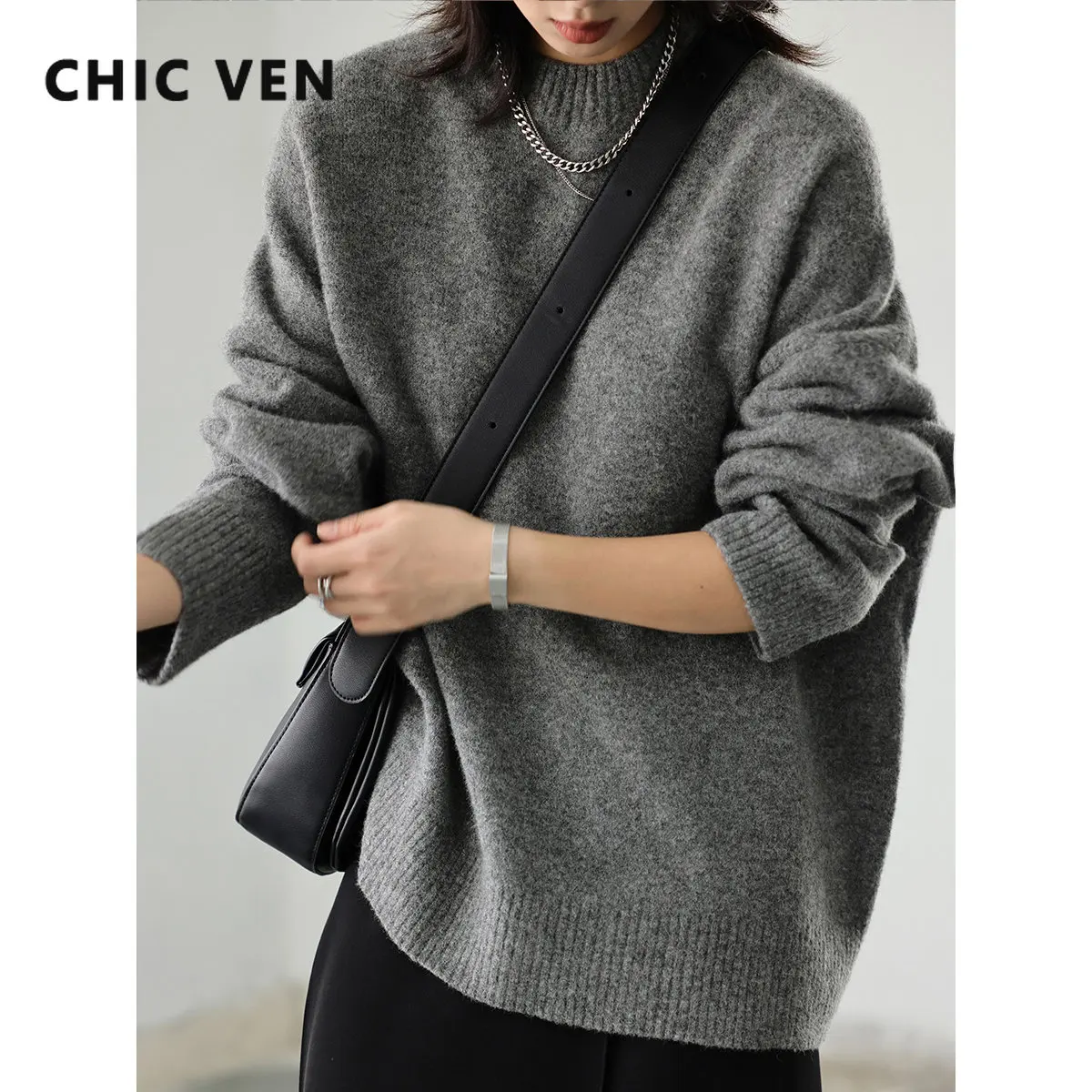 CHIC VEN Women's Sweaters Casual Loose Round Neck Long Sleeve Knitted Jumpers Female Tops Pullovers Autumn Winter 2022