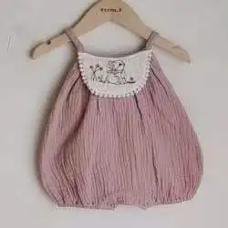 2022 Spring New Baby Girl Bodysuit Fashion Flower Embroidery Infant Girls Summer Sleeveless Cotton Linen Jumpsuit Clothes 0-24M