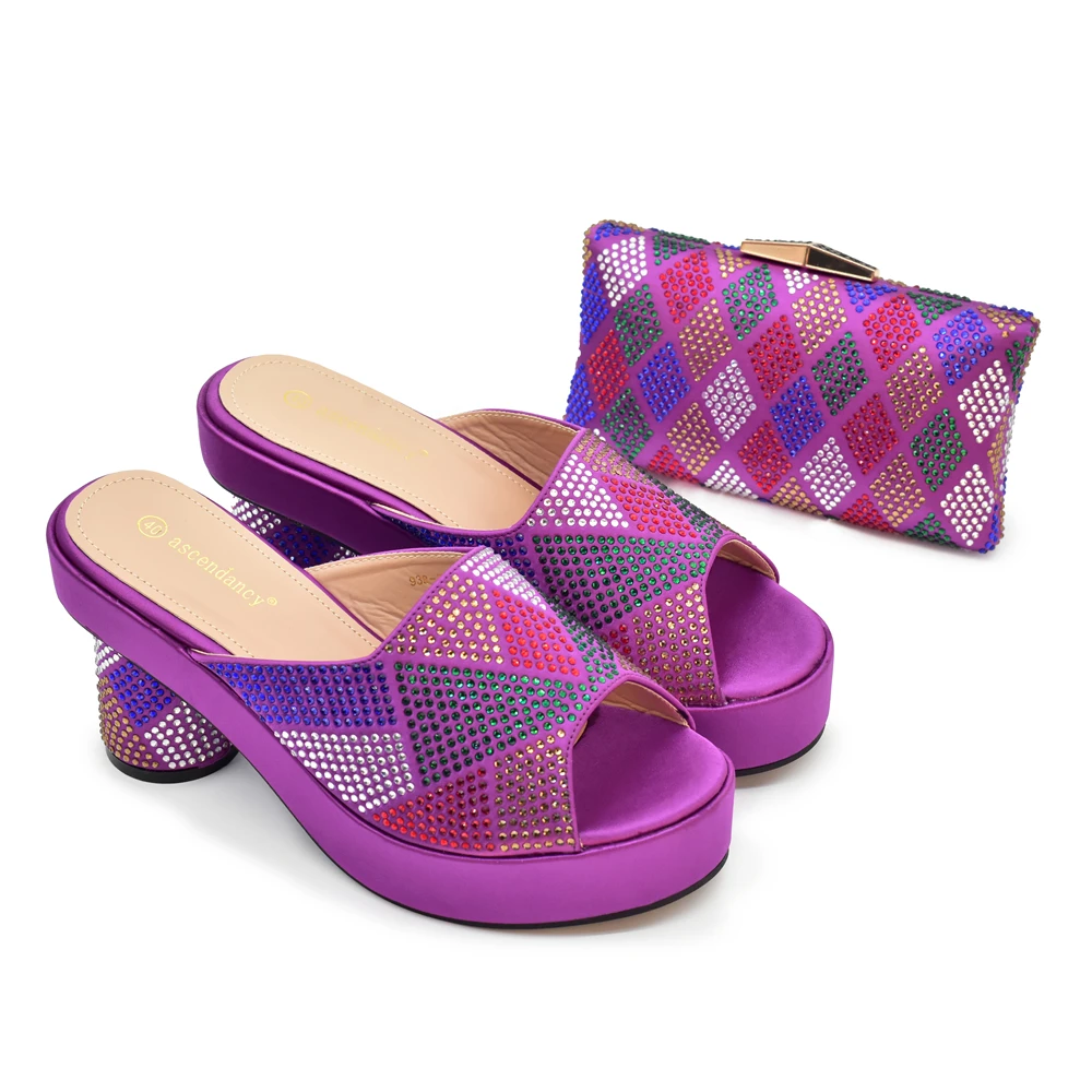 

Лидер продаж, новинка, итальянская обувь фиолетового цвета с подходящей сумкой, Высококачественная африканская нигерийская сумка и комплект обуви для женщин