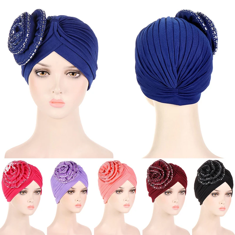 

Big Flower Baotou Cap Turban Cap Pan Flower Hat Muslim Cap Pure Color Turban Hat National Style Elegant Unique Exquisite