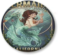 round metal tin sign mermaid drink for free suitable for home and kitchen bar cafe garage vintage style home decor wall decor