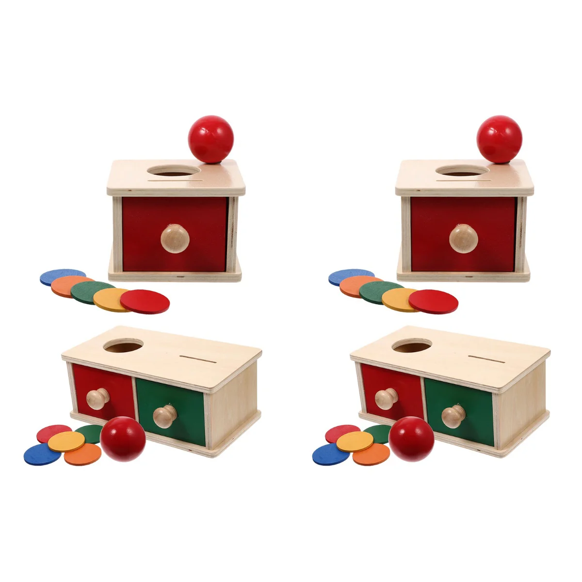 

4 Sets Montessori Teaching Aid Coin Baby Grasping Toy Wood Storage Box Kids Sensory Wooden Object Permanence Educational Toys
