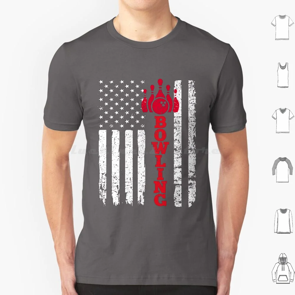 Flag Bowling T Shirt 6Xl Cotton Cool Tee Flag Bowling Ball Fun Sports Love Usa