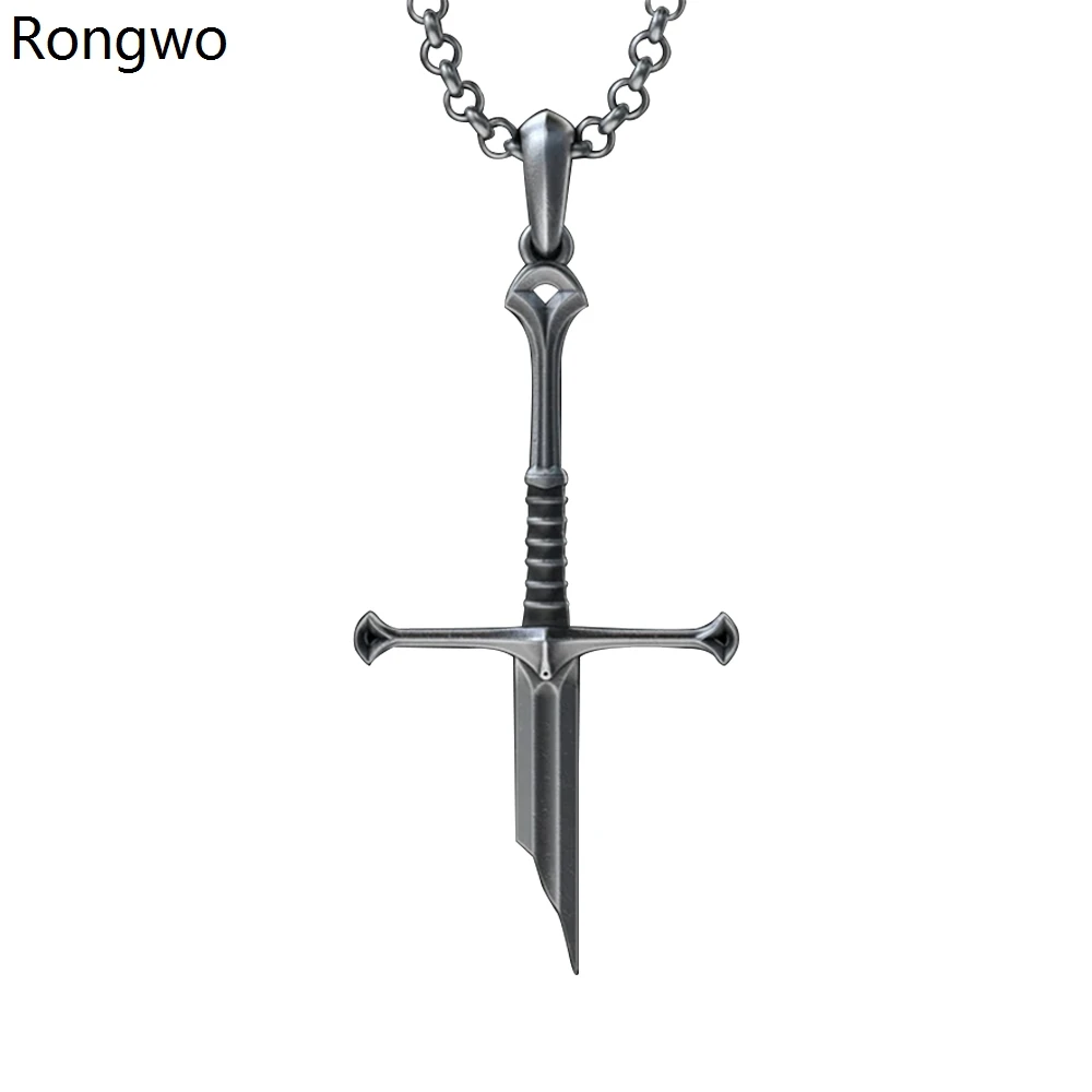 

Rongwo Narsil Broken Sword Necklace Vintage Rings King Moveis Jewelry Cosplay Cool Punk Sword Pendant Necklace Gift for Men Boys