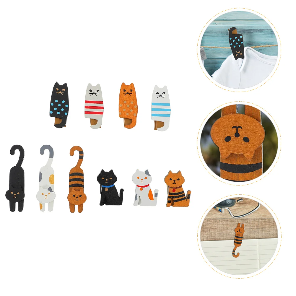 

10 Pcs Household Cat Wooden Clip Clothespins Photo Paper Peg Basswood Postcard Clips Articles of bar and homemade brewing